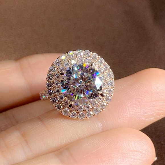 💞 Super Large Round Shiny CZ Hollow Luxury Rose Gold Plated Ring, UNVN12023 - Picture 7 of 8